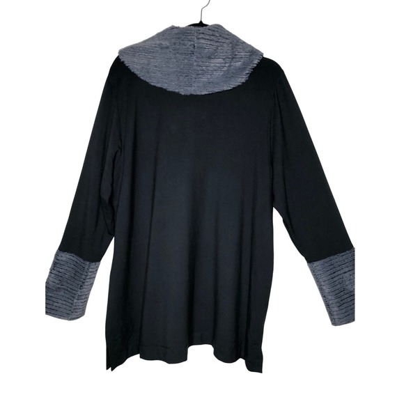 NWT Soft Surroundings Black Kindling Top Cowl Neck Gray Faux Fur Trim 1X Cozy - Picture 2 of 16